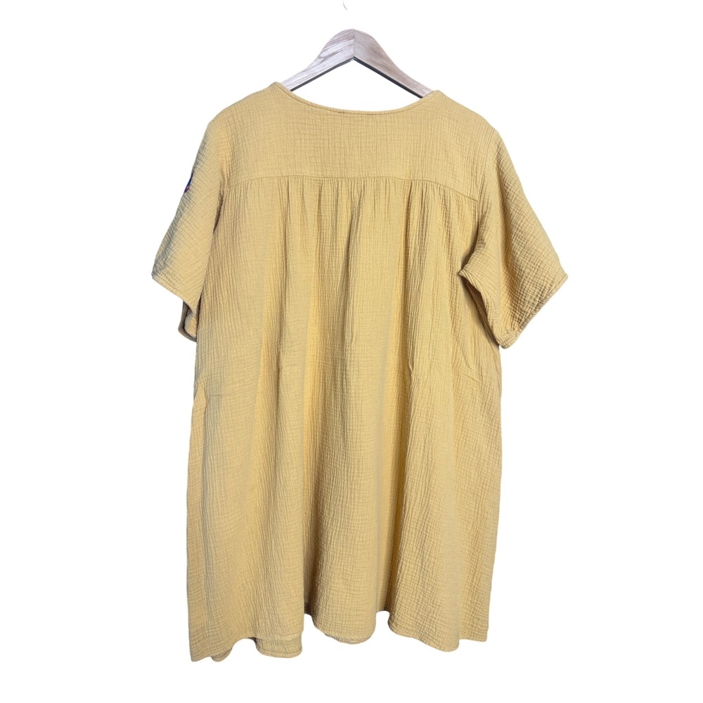 See N Be Seen Dress Women 1X Mustard Yellow Floral Embroidered Tunic Gauzy Boho - Picture 3 of 10